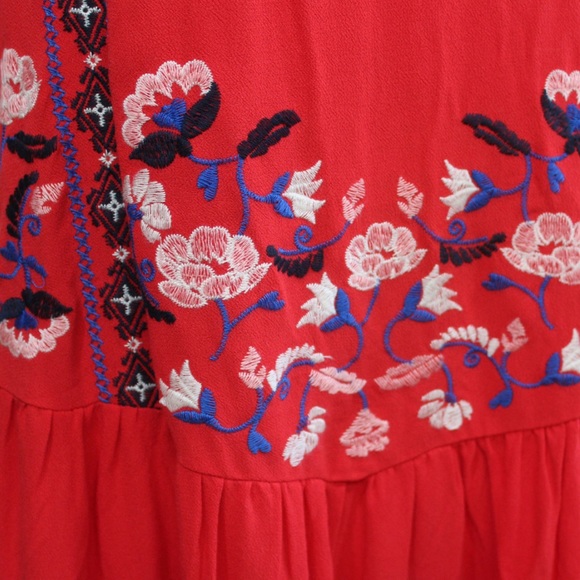 Red Drop Waist Embroidered Dress - Picture 4 of 6